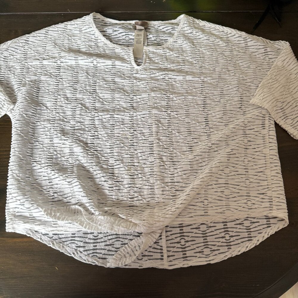 Chico's Easywear White Top Size 1 Med Sheer Tie Waist short Sleeve Beach Coverup